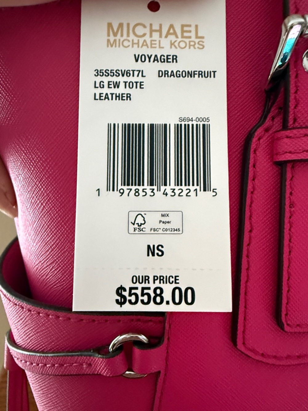 Michael Kors Fuchsia Saffiano Leather Tote - Picture 9 of 9